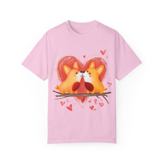 "Corgi Love Birds" Unisex Garment-Dyed T-shirt