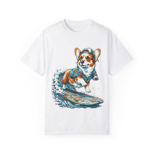 "Corgi Surfing" Unisex Garment-Dyed T-shirt