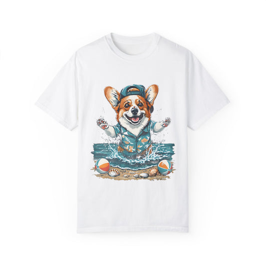 "Corgi Splashing" Unisex Garment-Dyed T-shirt