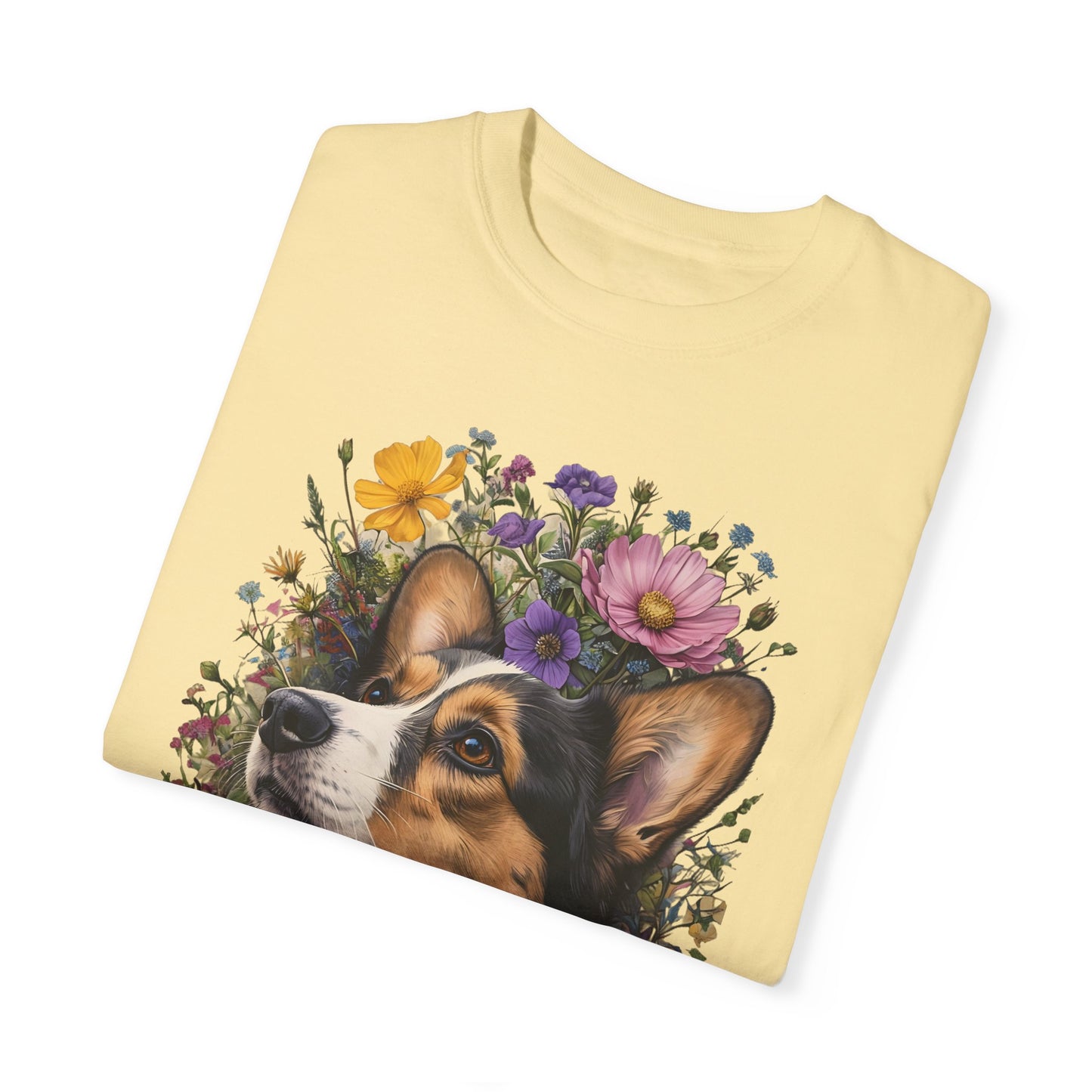 "RHT Corgi w/Flowers" Unisex Garment-Dyed T-shirt