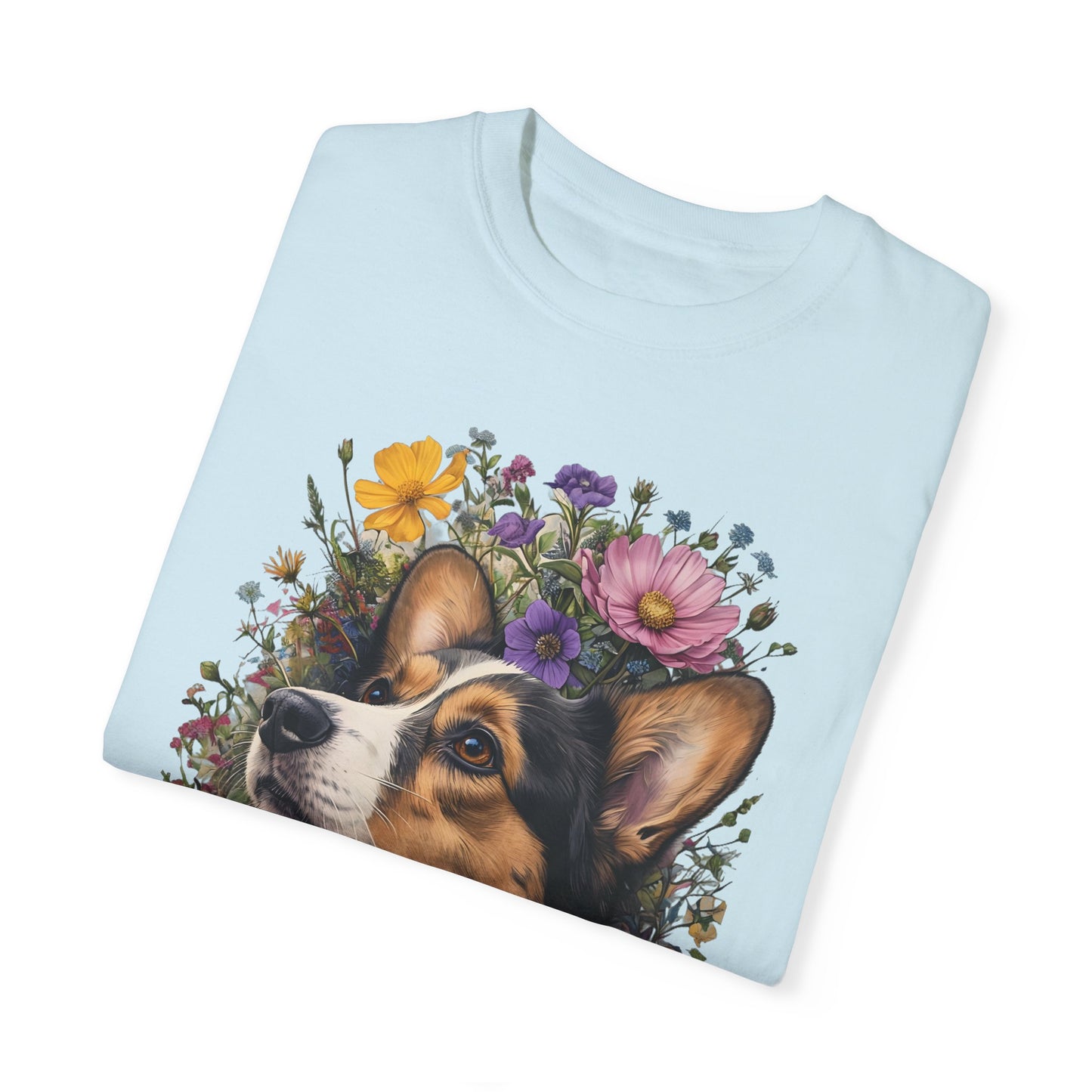 "RHT Corgi w/Flowers" Unisex Garment-Dyed T-shirt