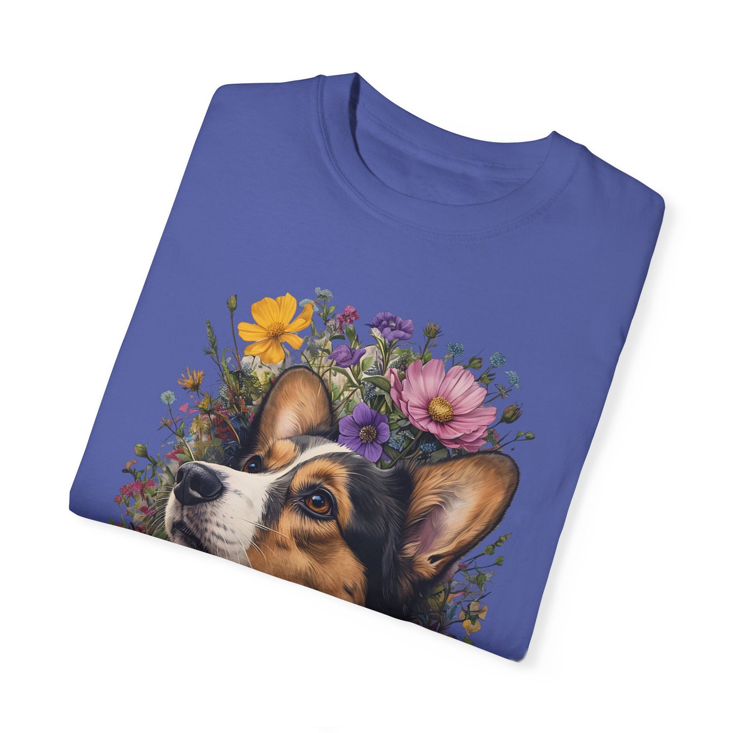 "RHT Corgi w/Flowers" Unisex Garment-Dyed T-shirt