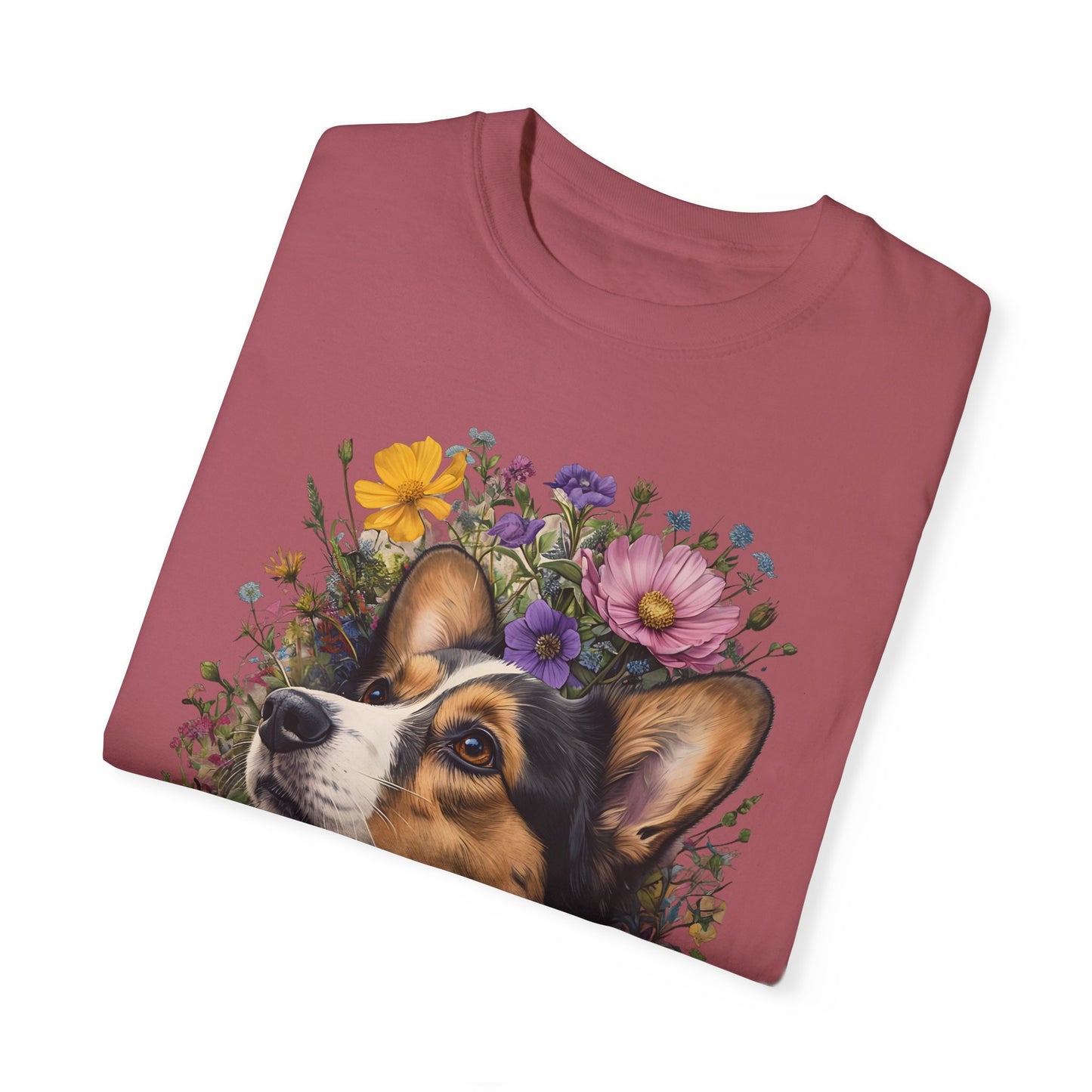 "RHT Corgi w/Flowers" Unisex Garment-Dyed T-shirt