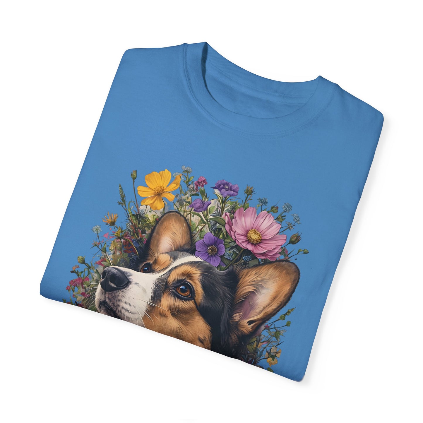 "RHT Corgi w/Flowers" Unisex Garment-Dyed T-shirt