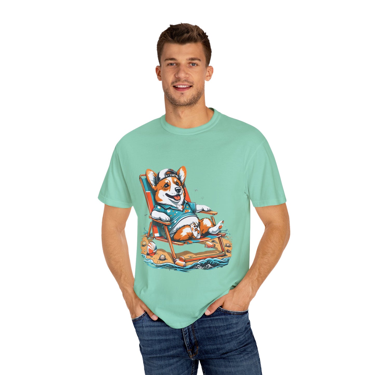 "Corgi Beach Chair" Unisex Garment-Dyed T-shirt