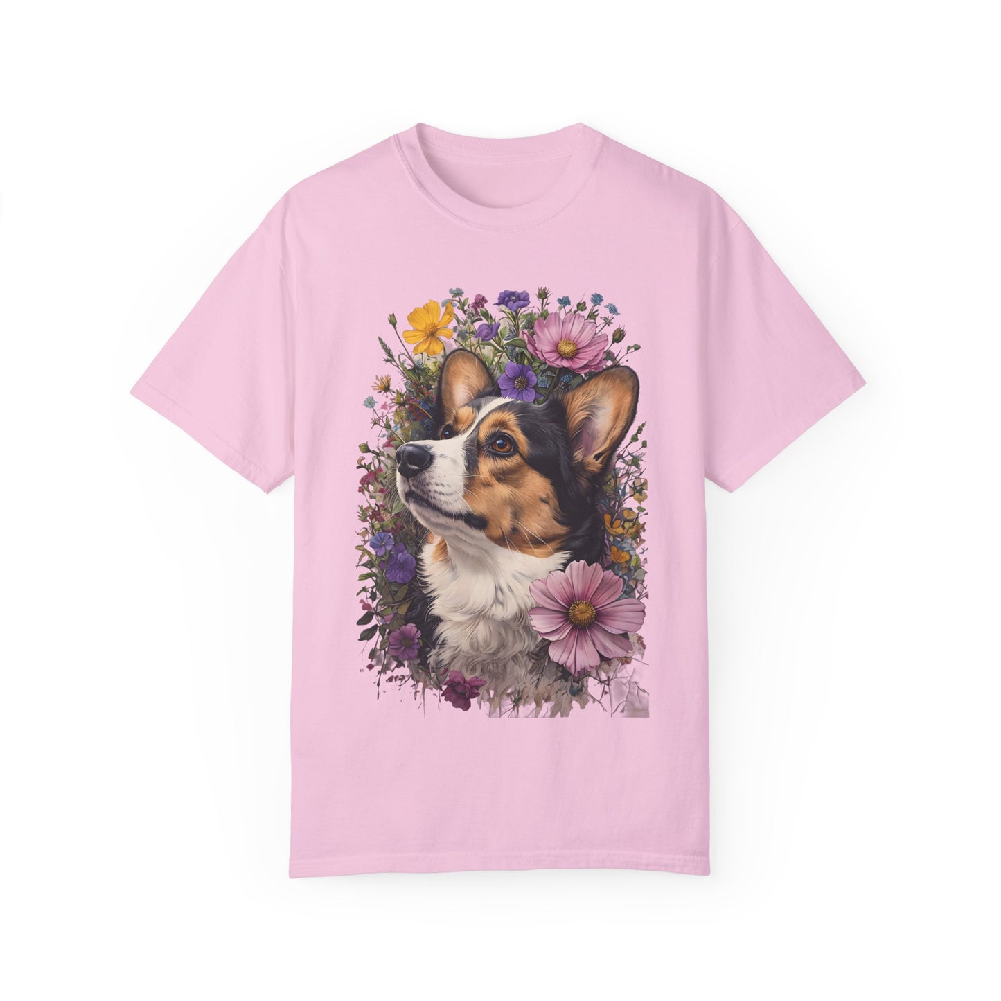 "RHT Corgi w/Flowers" Unisex Garment-Dyed T-shirt