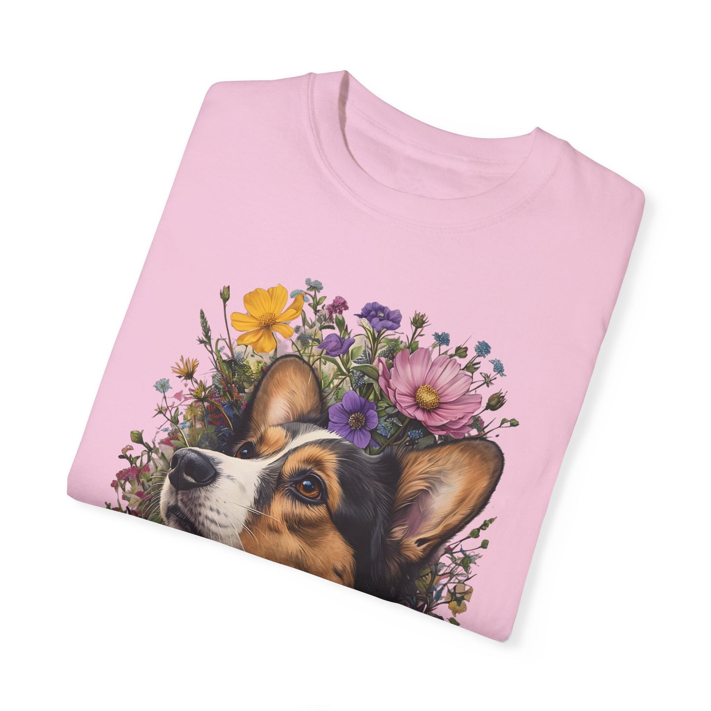 "RHT Corgi w/Flowers" Unisex Garment-Dyed T-shirt