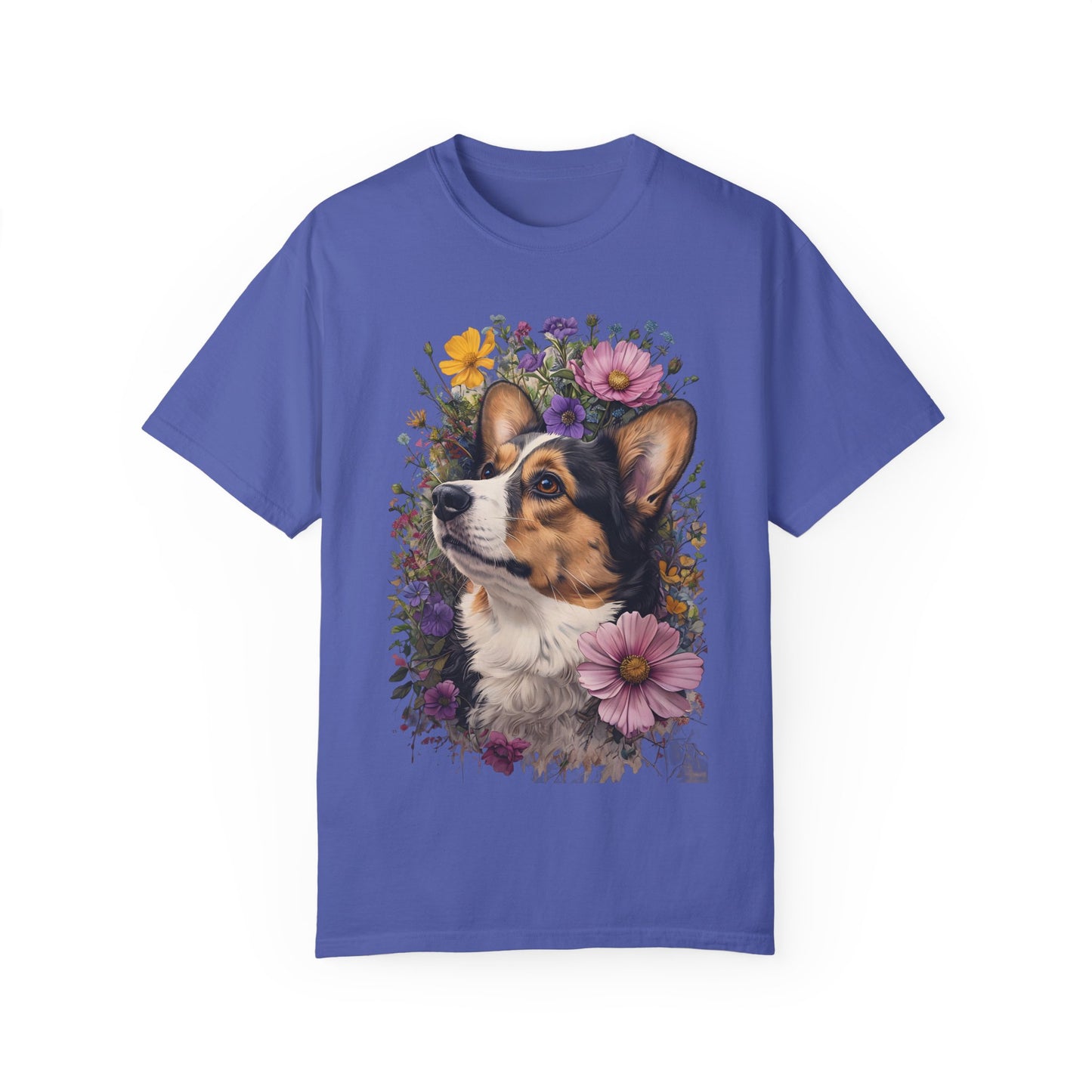 "RHT Corgi w/Flowers" Unisex Garment-Dyed T-shirt