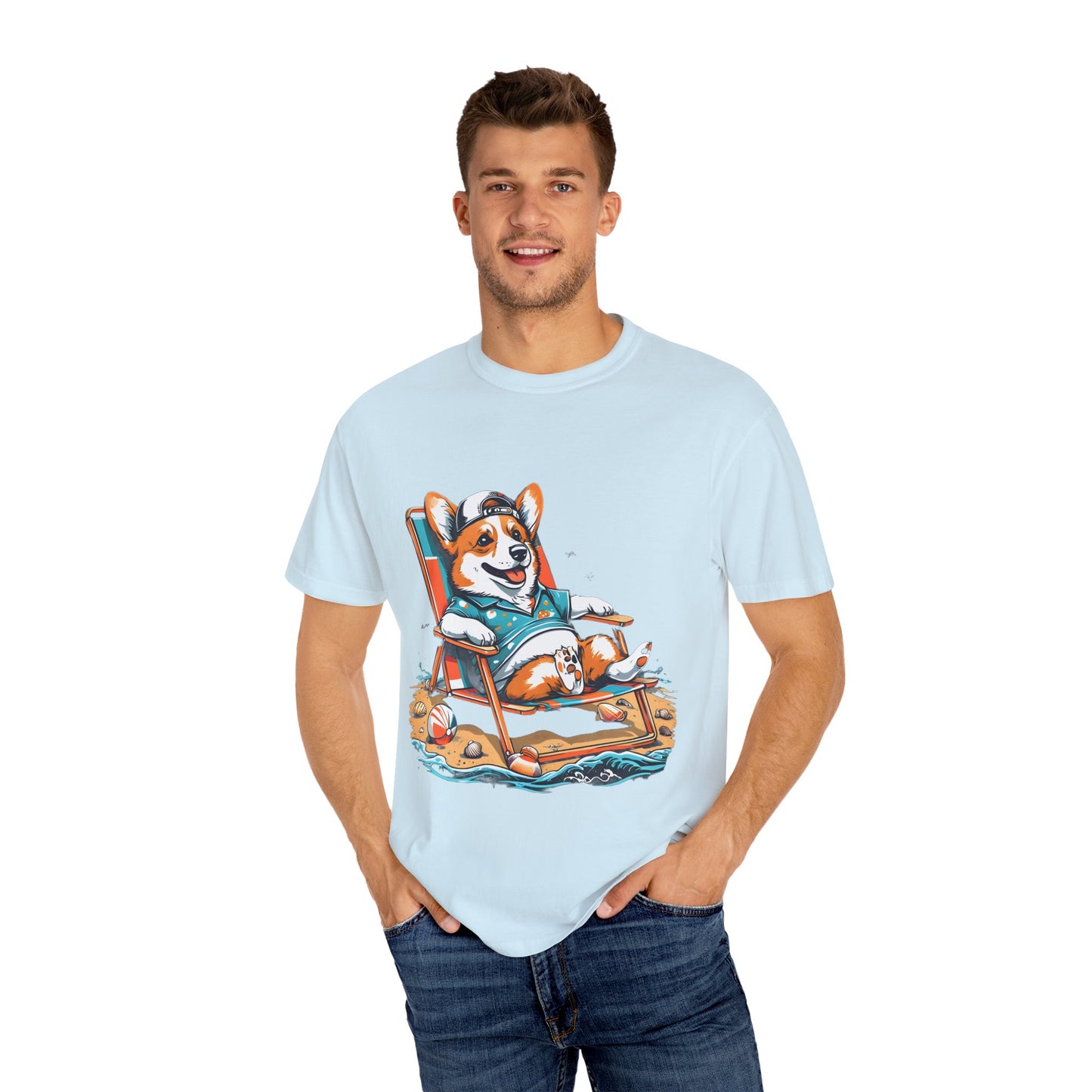 "Corgi Beach Chair" Unisex Garment-Dyed T-shirt