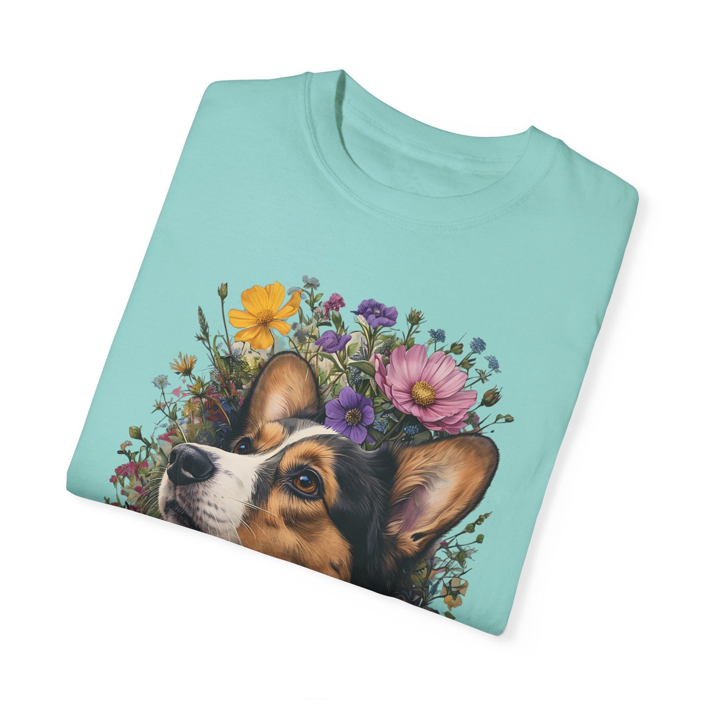 "RHT Corgi w/Flowers" Unisex Garment-Dyed T-shirt