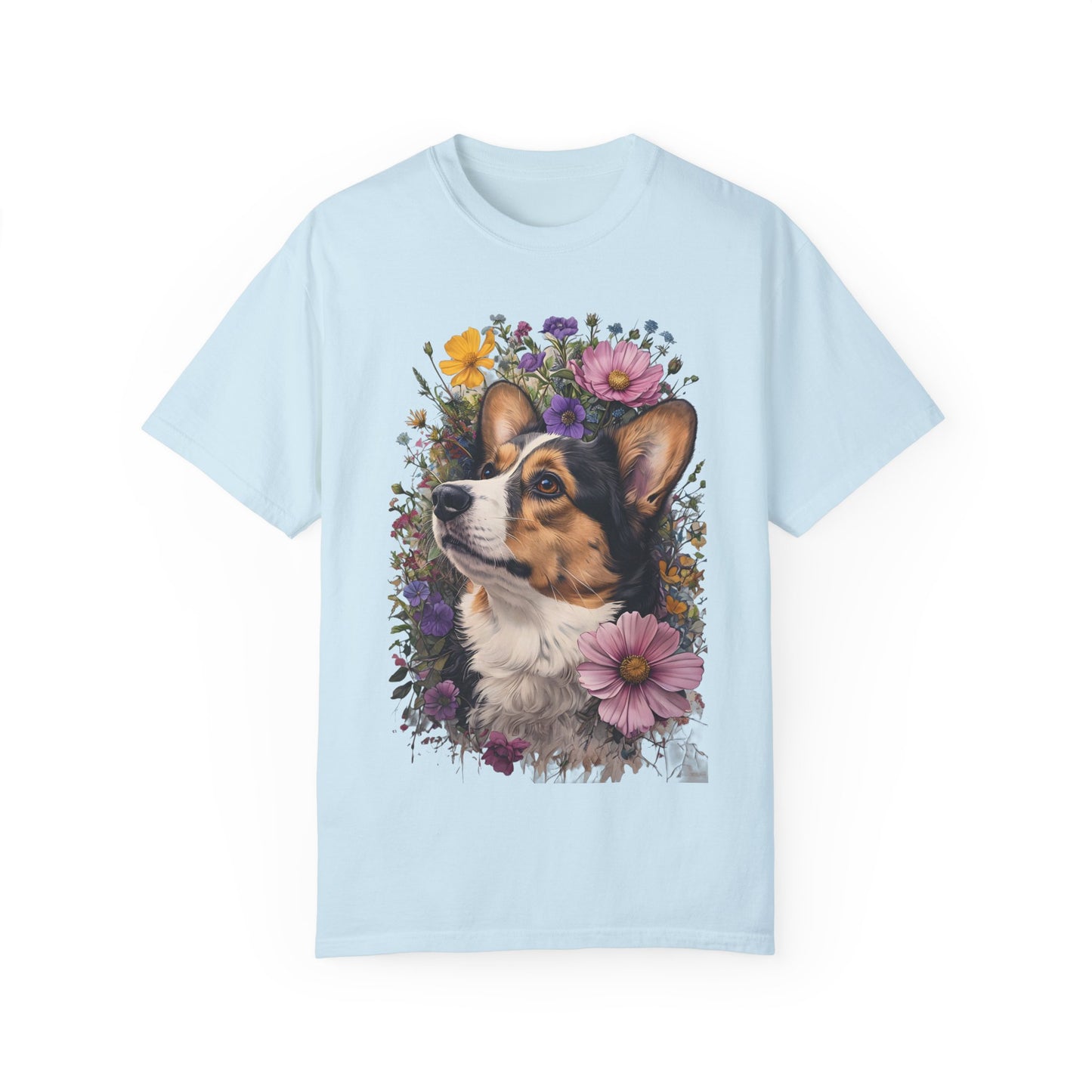 "RHT Corgi w/Flowers" Unisex Garment-Dyed T-shirt