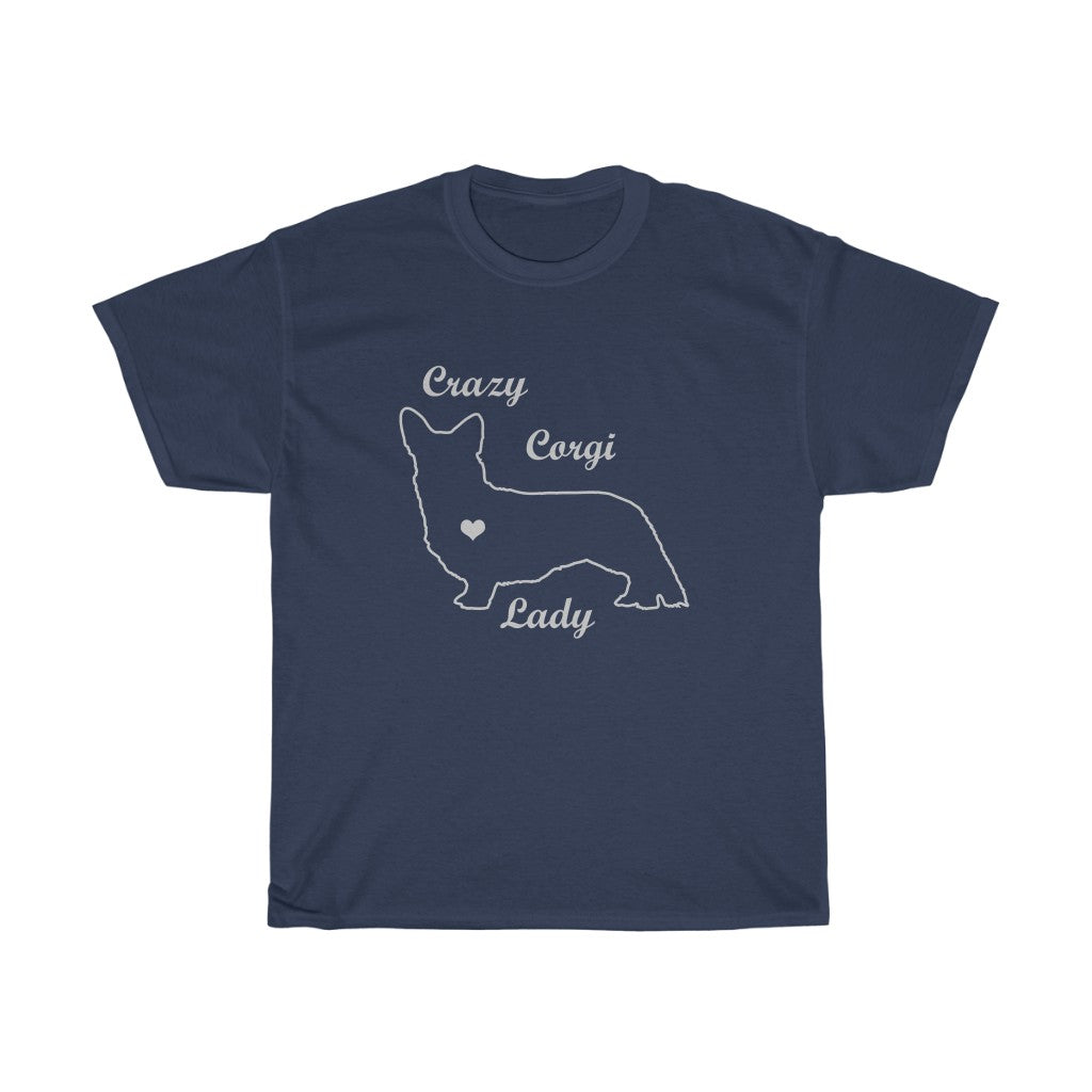 "Crazy Corgi Lady" (Cardigan Version) Unisex Heavy Cotton Tee