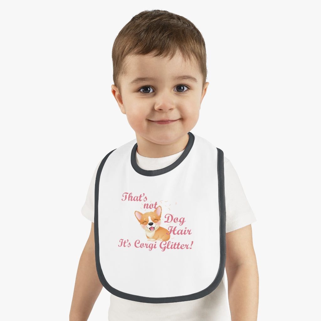 "Corgi Glitter" Baby Contrast Trim Jersey Bib