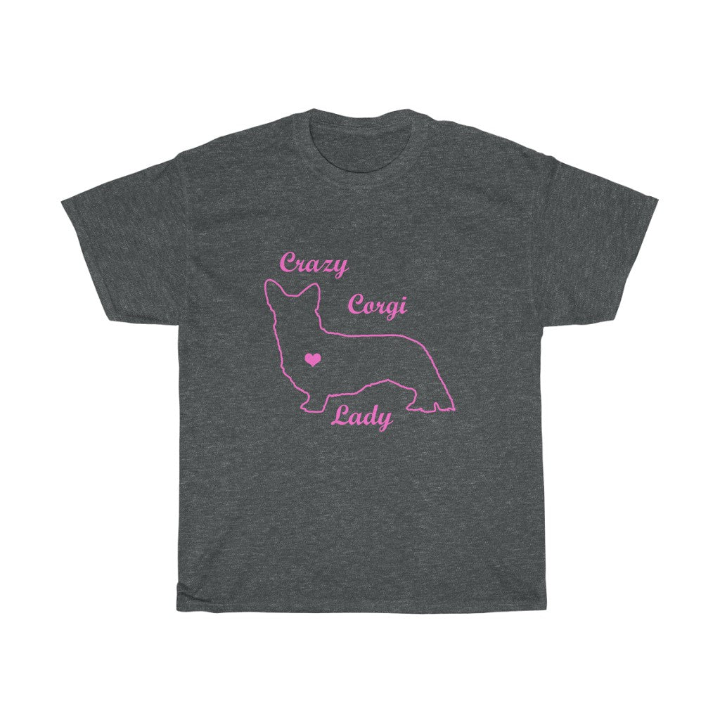 "Crazy Corgi Lady" (Cardigan Version) Unisex Heavy Cotton Tee