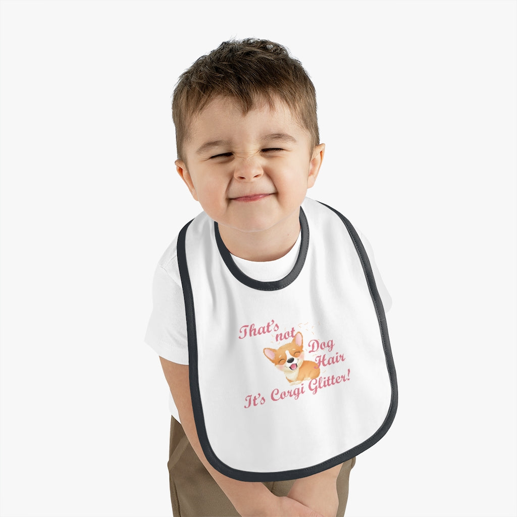 "Corgi Glitter" Baby Contrast Trim Jersey Bib